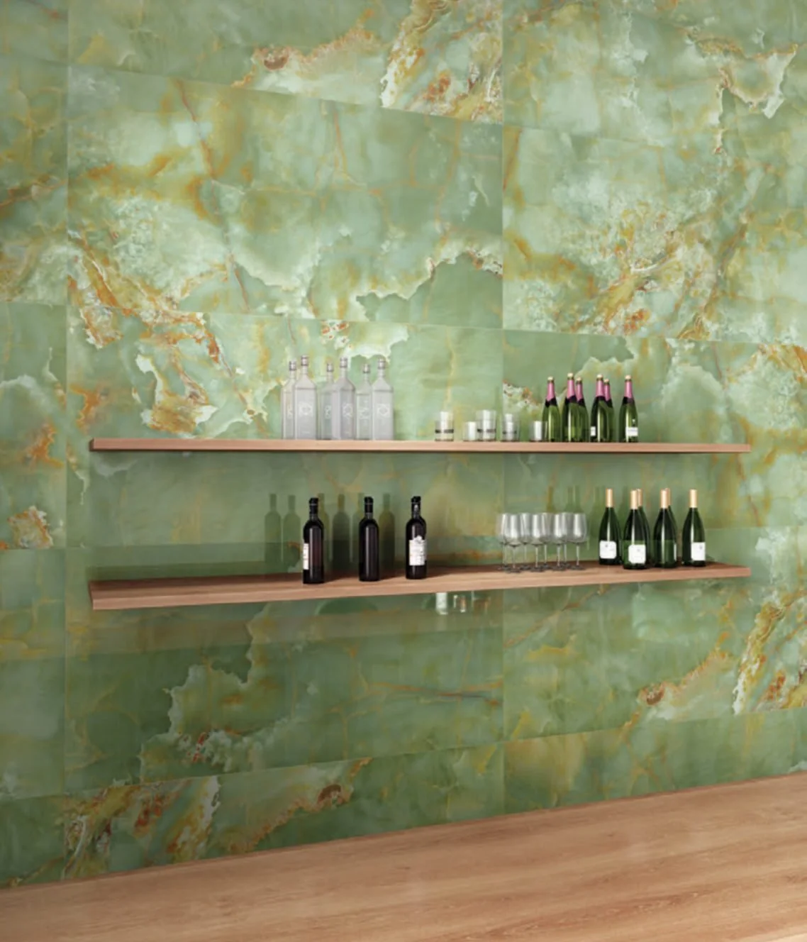 Green onyx marble feature wall