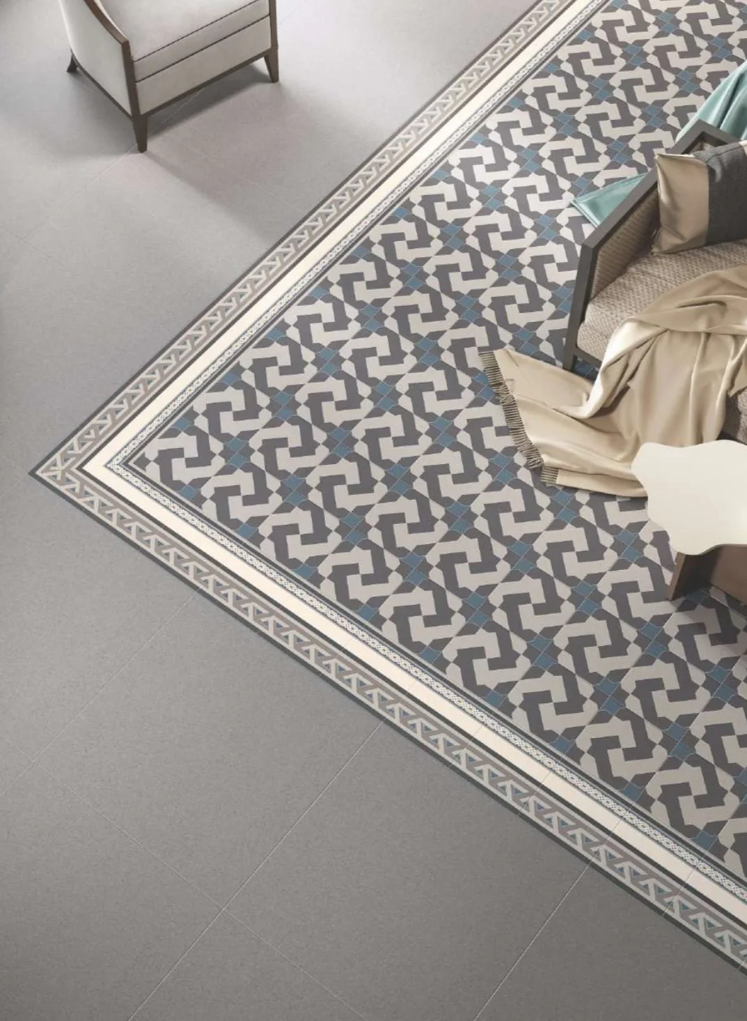 Patterned floor tiles