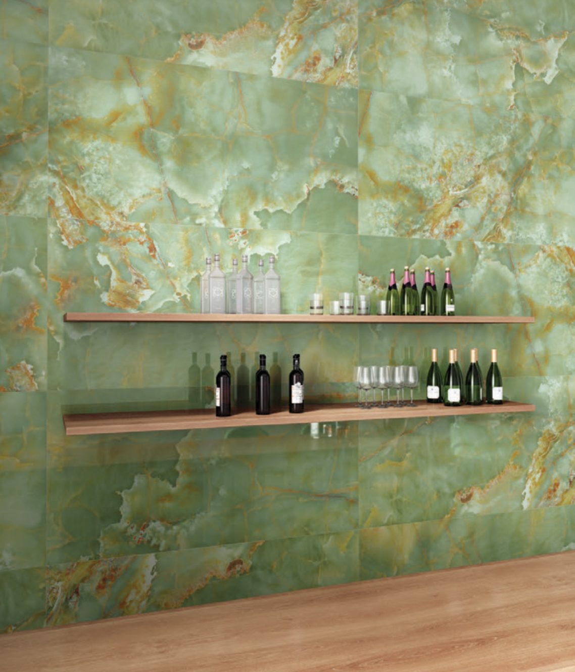 Green onyx marble feature wall