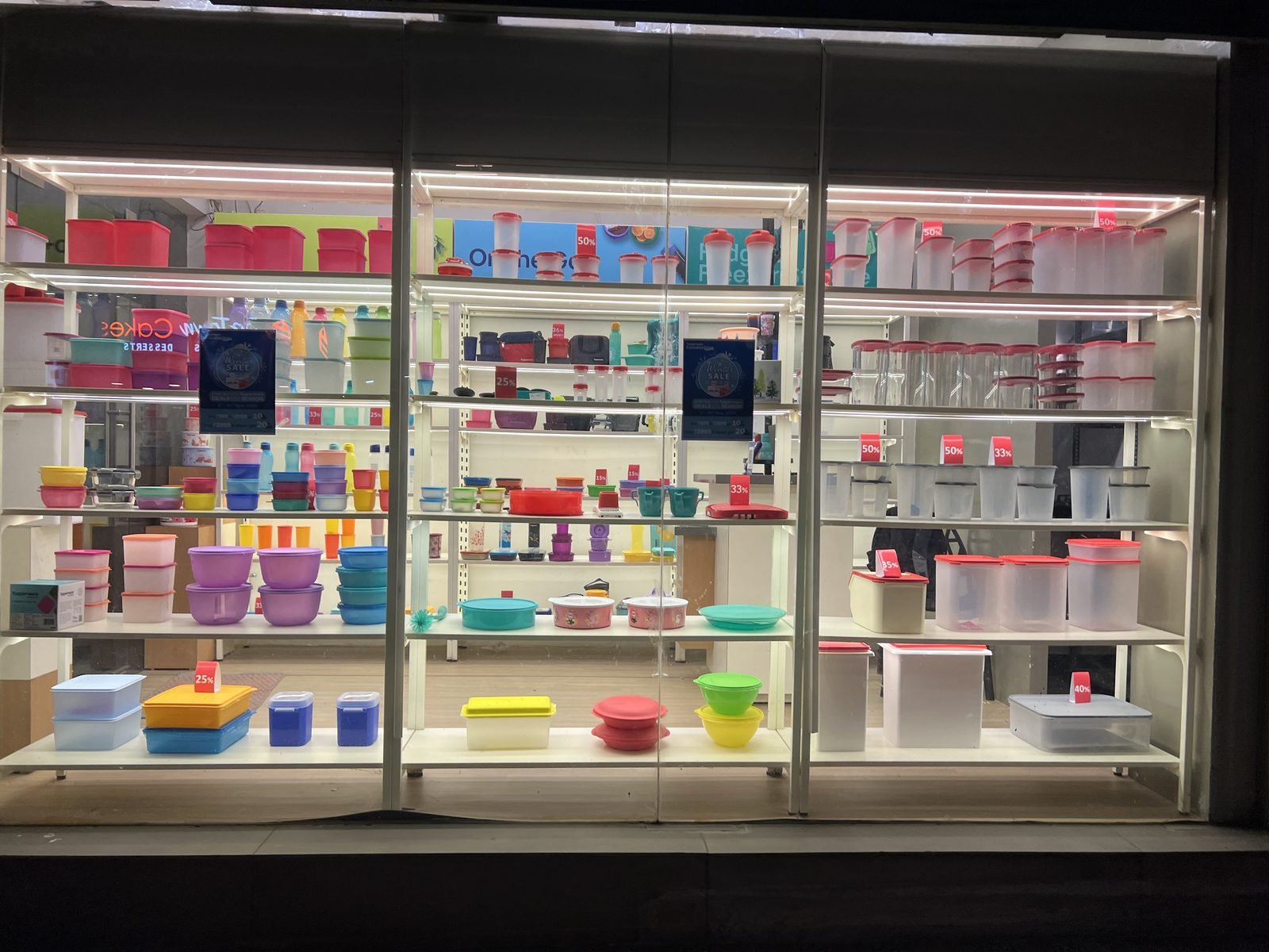Colourful product shelves